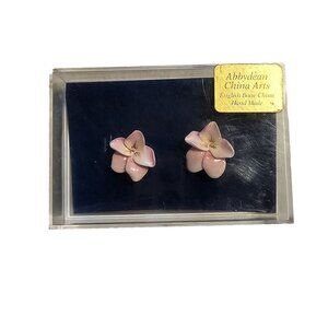 Vintage Bone China Earrings Pink Violet 1/2 inch